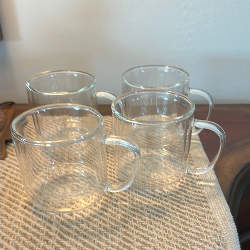 JoyJolt Hand Blown Double Wall Clear Glass Mug Set of 4